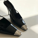 woloong Black Square Toe Cap Ankle-strap High Stiletto Heels