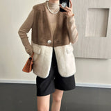 2025 friendly mink v-neck sleeveless vest two-color splicing one-button imitation mink coat ferret jacket to keep warm in autumn and winter