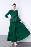 Miyake irregular swing skirt  spring new solid color lace-up pleated waist top dress two suits women