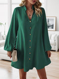 Popular trade 2025 women's clothing popular   spring and summer long-sleeved V-neck single-breasted loose dress
