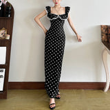 2025 style  spring new women's clothing polka dot off-the-shoulder ruffle edge waist thin long dress dress