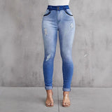 2025 Spot factory direct sales Popular trade New elastic jeans trousers women's high waist slim hip gradual change pants