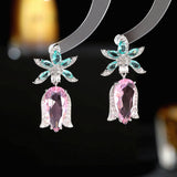 2025 Fashion fresh and colorful water drop-shaped flower earrings s925 silver needle light luxury fashion niche design temperament earrings