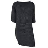 Miyake spring summer one-word collar irregular top women's design sense niche loose seven-quarter sleeve t-shirt women