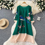 Fashion printed pleated dress  spring and summer new Popular style niche design sense loose large size skirt