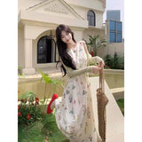 Large size sweet floral vest dress cardigan women's spring and summer fat mm  gentle wind loose belly cover dress