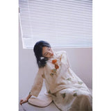 Chinese design Hanfu women's robe-style dress  summer retro national style literary ramie printed cheongsam