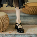 woloong Women's Square/round Head French Style Mary Jane Retro Mid Heels