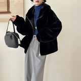 2025 friendly mink hooded zipper solid color shoulder high quality imitation mink coat ferret coat warm autumn and winter new