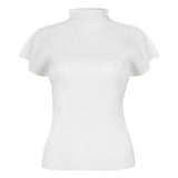 summer new Miyake new simple semi-turtleneck slim T-shirt women's versatile small top women's vest