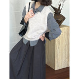2025  spring new Korean lazy sleeveless v-neck design sense thin knitted vest 2482-1