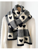 Knitted Scarf Love Heart Scarf Black White Plaid Scarf Thickened Warm Winter Women's Scarves Christmas New Year Gifts Black