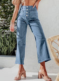2025 autumn new  New breasted elastic jeans women's high-waisted temperament thin washed straight pants