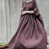 Shan Qian Nianyi, retro creative design cotton and linen super loose short-sleeved dress robe