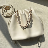 woloong New Yang Mi Genuine Leather Drawstring Chain Lucky Bag Cloud Bag Fashion Shoulder Cross-Body Hand-Carrying Bucket Bag