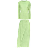 Folds spring new basic suit Korean version temperament versatile long-sleeved top skirt suit women