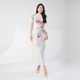 2025 large-size women's summer dress, new women's high-end printing short-sleeved Popular temperament versatile long skirt