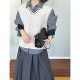 2025  spring new Korean lazy sleeveless v-neck design sense thin knitted vest 2482-1