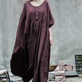 Shan Qian Nianyi, retro creative design cotton and linen super loose short-sleeved dress robe