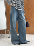 2025  spring new Korean version trend washed denim loose straight retro floor mopping trousers 33100