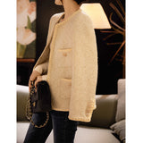 2025 High-end small fragrant jacket, short tweed women's clothing, spring and autumn women's clothing, autumn fashion top, white.