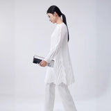 2025 handmade pleated top women's medium and long design sense niche loose butt cover long sleeve t-shirt women's clothes