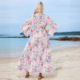 Popular trade 2025 women's clothing 2025 summer V-neck ruffle edge split long dress with strap waist print dress