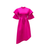 WOLOONG D230 New women's clothing  summer new double-layer lotus leaf sleeves solid color pendulum 2025 dress Popular trade dress