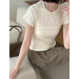 2025  Spring's new 2025n Spice Girl with short-sleeved slim-fit T-shirt hollowed out sexy sleeveless outer 9015