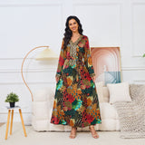 MT112 Middle East New e-commerce Muslim robe women's clothing, new printed V-neck long-sleeved dress