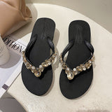 WOLOONG Women's Rhinestone Platform Flip-flops Summer Outdoor Fashion Korean Style Slippers