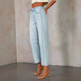 2025 Popular trade ebay  New  autumn mid-waist straight machete cutting thin jeans women's clothing