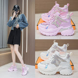 woloong Women's Dad Summer Transparent Net Genuine Pink Sneakers