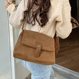 woloong Retro Suede Bag Korean Women Bag New Retro Elegant Suede Shoulder Underarm Bag Casual Small Square Bag Crossbody Bag