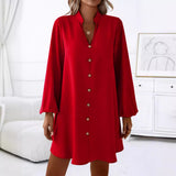Popular trade 2025 women's clothing popular   spring and summer long-sleeved V-neck single-breasted loose dress