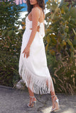 woloong Fringed Asymmetrical Strappy Backless Dress