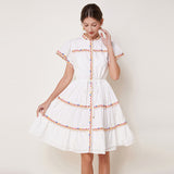 retro premium stand-up collar colored embroidered drawstring slim-fit dress women's  summer new