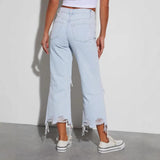 2025 Hot trade  New women's clothing ripped jeans casual loose high-waisted straight-leg pants fashion temperament washed trousers