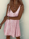 Popular spot  Popular trade nightclub high-end sense bead piece suspender dress loose fashion sexy V-neck skirt