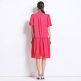 lace hollow splicing bubble sleeve temperament dress women's  summer new white loose medium and long dress