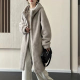 2025 Long  friendly mink hooded zipper shoulder imitation mink coat, high-end ferret coat to keep warm, new in autumn and winter