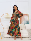 MT112 Middle East New e-commerce Muslim robe women's clothing, new printed V-neck long-sleeved dress