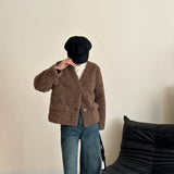 2025 Eco-friendly fur fleece V-neck premium single-row two-button imitation mink coat ferret jacket to keep warm autumn and winter