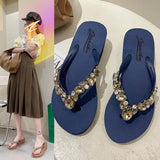 WOLOONG Women's Rhinestone Platform Flip-flops Summer Outdoor Fashion Korean Style Slippers