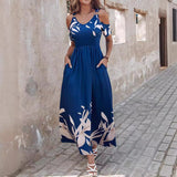 New Popular trade 2025 women's clothing popular summer fashion off-the-shoulder printing waist long dress pleated dress