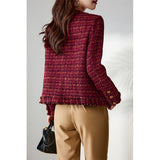 2025 59% wool small fragrant coat spring and autumn haute couture women's clothing  new short red tweed spring top