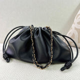 woloong New Yang Mi Genuine Leather Drawstring Chain Lucky Bag Cloud Bag Fashion Shoulder Cross-Body Hand-Carrying Bucket Bag