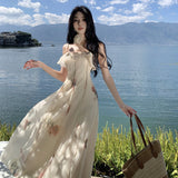 2025 New Chinese style women's clothing Sanya tourism seaside vacation ruffle edge suspender dress pendant fairy long dress