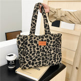 WOLOONG 2025 Korean version of fashion leopard print tote bag popular new retro Popular style shoulder bag large capacity casual plush shopping bag