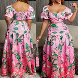 new New  Popular trade women's fashion casual versatile leaves gradual change printing two sets